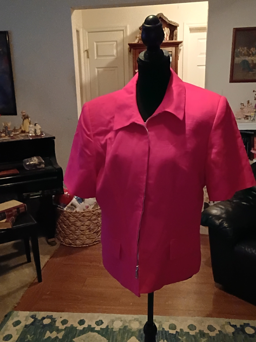 Oleg Cassini Bright Pink Short-Sleeve Zip Jacket